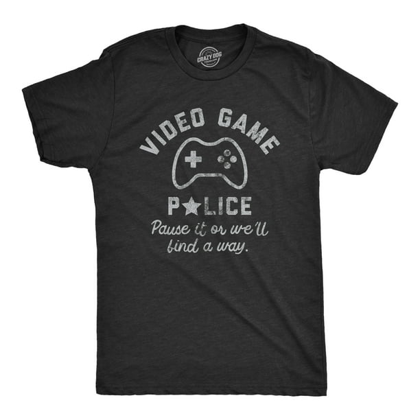 Crazy Dog T shirts Mens Video Game Police T Shirt Funny Video Gamer Controller Joke Tee for Guys Heather Black Police S