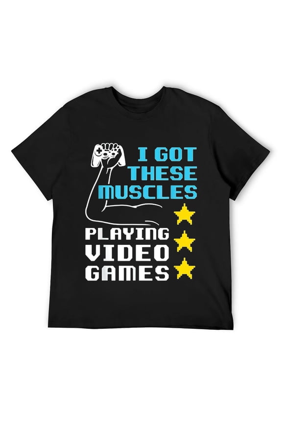 Mens Video Games Funny Gamer Geek Nerd Gaming Lover Muscles Quote T-Shirt Black