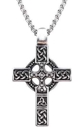 Mens Viking Celtic Knot Cross Pendant Necklace Stainless Steel Retro Irish Trinity Protection Amulet Jewelry Easter Baptism Prayer Pendant Male Jewelry Accessories,Multicolor