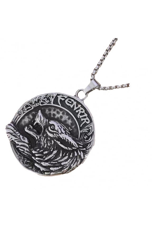Mens Viking Fenrir Wolf Valknut Jormungandr Odin Raven Yggdrasill Pendant Necklace Stainless Steel, Norse Amulet Jewelry Gifts