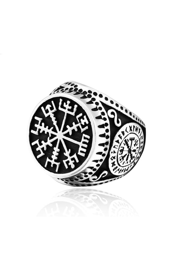 Mens Viking Ring Retro Nordic Letter Stainless Steel Geometric Pattern Rune Jewelry Gift For Him Nordic Styles