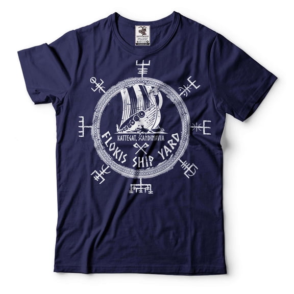 Mens Viking shirt Flokis Ship Yard Shirt Kattegat Scandinavia T-Shirt Viking Patriotic Shirts (3X-Large Navy Blue)