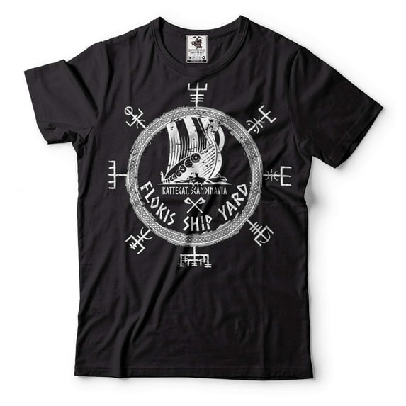 Mens Viking shirt Flokis Ship Yard Shirt Kattegat Scandinavia T-Shirt Viking Patriotic Shirts (4X-Large Black)