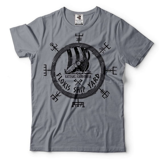 Mens Viking shirt Flokis Ship Yard Shirt Kattegat Scandinavia T-Shirt Viking Patriotic Shirts (4X-Large Grey)