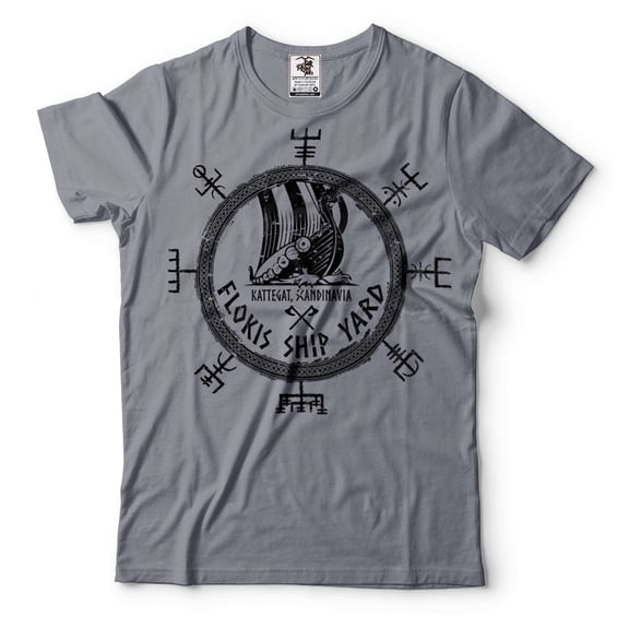 Mens Viking shirt Flokis Ship Yard Shirt Kattegat Scandinavia T-Shirt Viking Patriotic Shirts (XX-Large Grey)