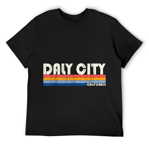 Mens Vintage 70s 80s Style Daly City CA T-Shirt Black