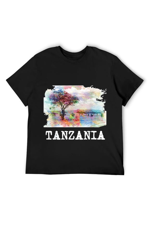 Mens Vintage 70s 80s Style Tanzania T-Shirt Black