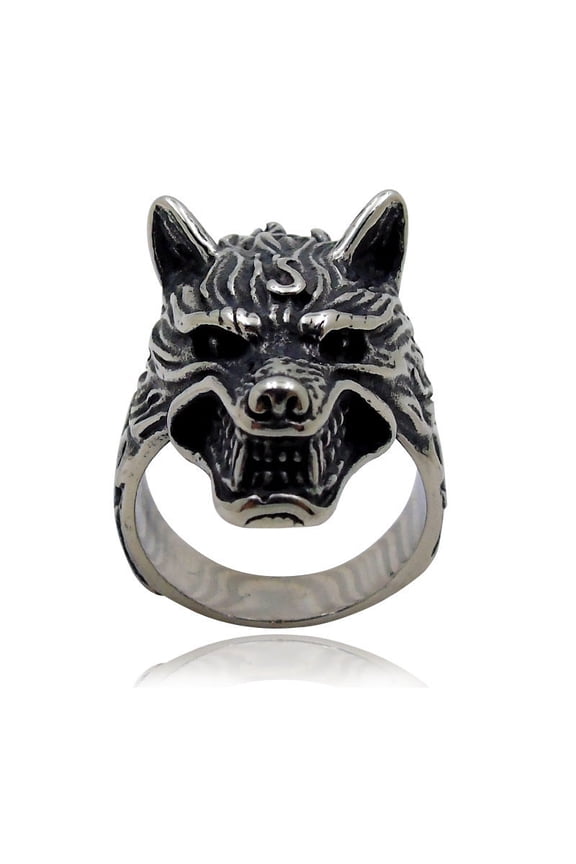 Mens Vintage Alloy Animal Ring: Giant Wolf Head Design Fashion Statement Ring for Men Antique Silver Finish