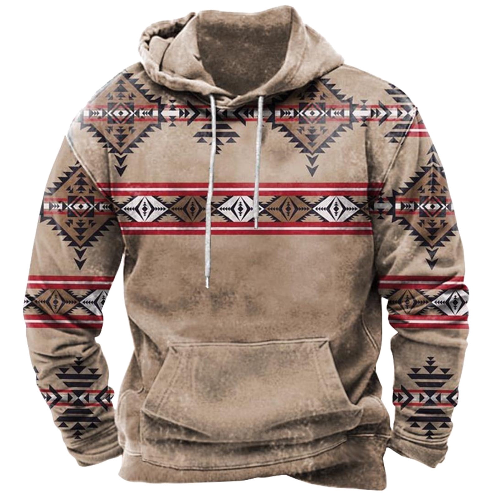 Mens Vintage Aztec Sweatshirt Hoodie Western Retro Pockets