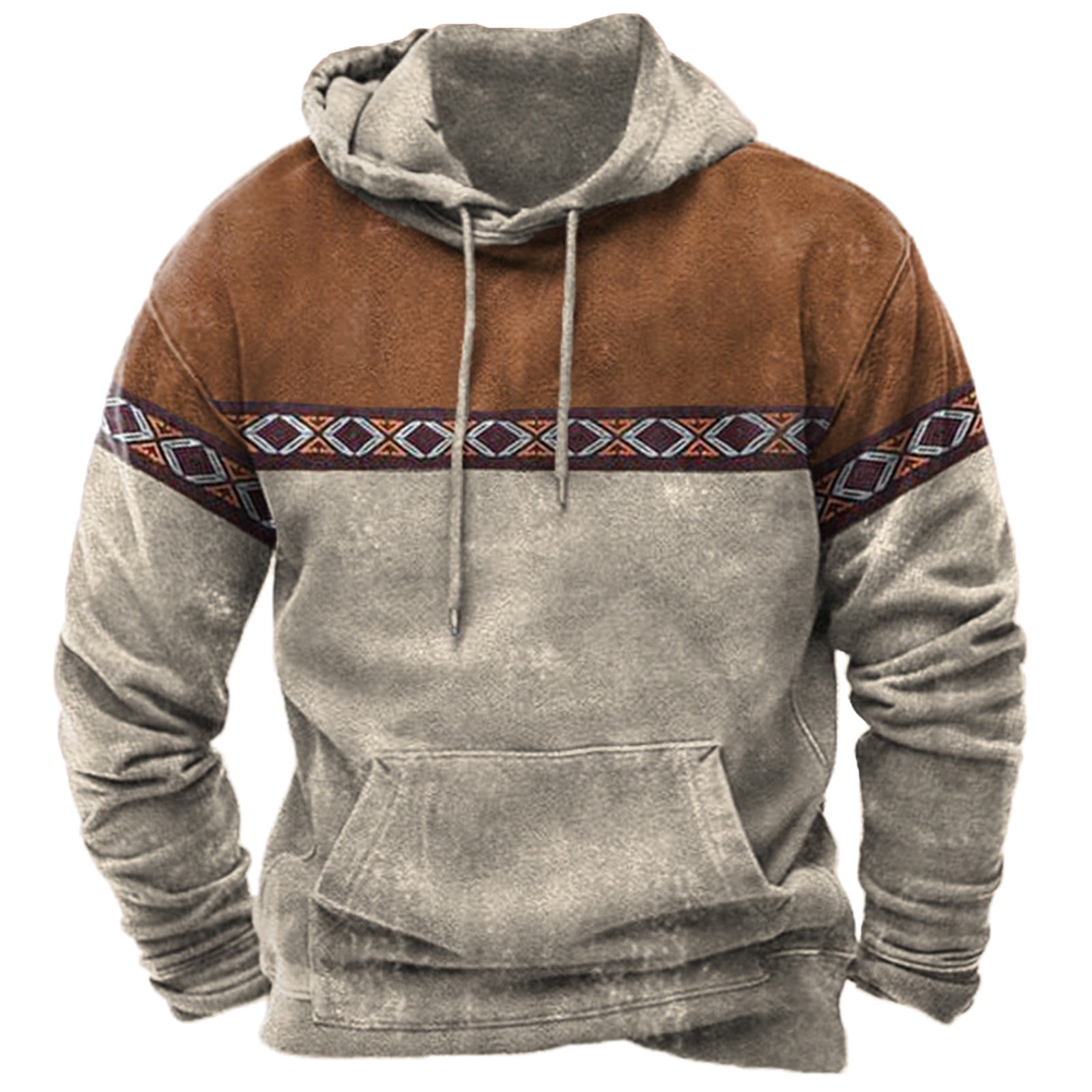 Mens Vintage Aztec Sweatshirt Hoodie Western Retro Pockets Pullover Tribal  Patchwork Long Sleeve Graphic Hoodies Top 