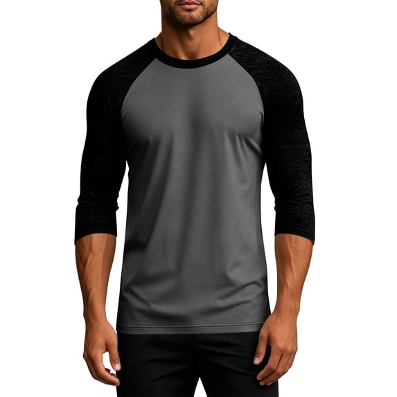 Mens Vintage Baseball Raglan 3/4 Sleeve Plain Casual Tee Basic Active T Shirts Gray M