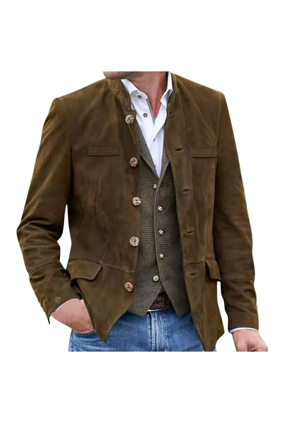 Mens Vintage Blazer Jacket Single Breasted Stylish Work Business Casual Suit Jackets Sports Coat Long Sleeve (Medium, Brown)