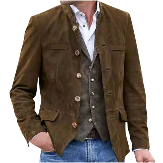 Father's Day Gifts,Mens Vintage Blazer Jacket Single Breasted Stylish Work Business Casual Suit Jackets Sports Coat Long Sleeve (X-Large, Brown)