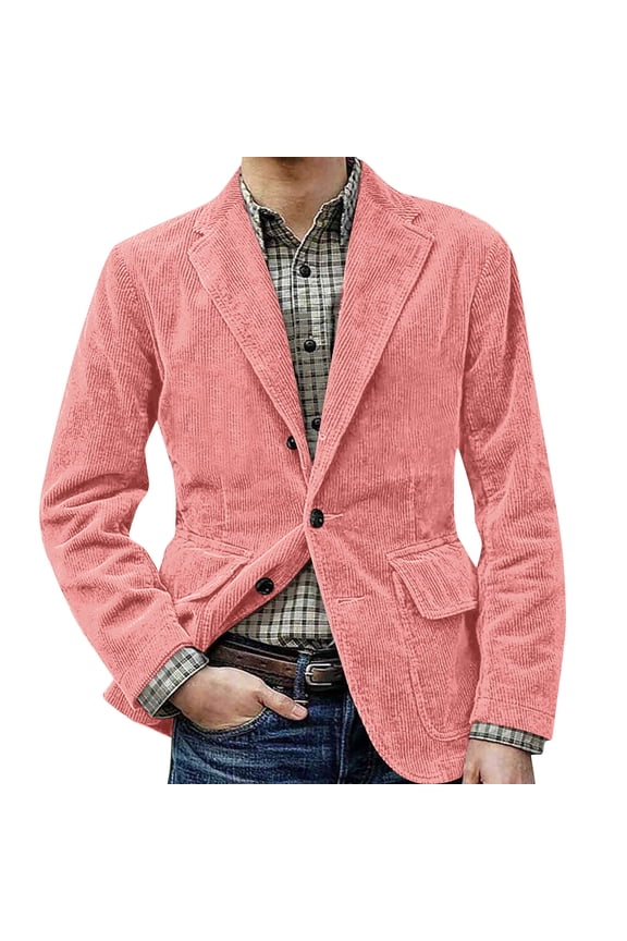 Mens Vintage Blazer Tweed Sport Corduroy Suit Jacket Long Sleeve Dress Work Wear Coat Single Breasted Workout Slim Fit Blazer Business Vintage Mens Blazer Dwelliawo Pink XL