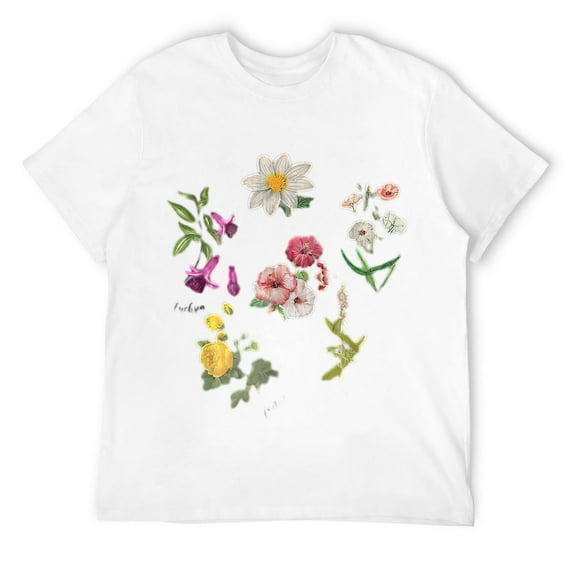 Mens Vintage Botanical Floral Flower T-Shirt White 3XL