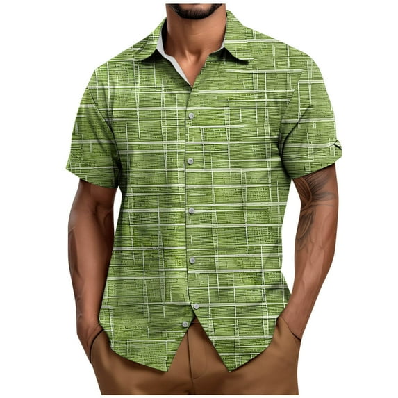 Mens Vintage Bowling Shirts Casual Short Sleeve Button Down T-Shirt Summer Graphic Print Classic Collared Tee Tops