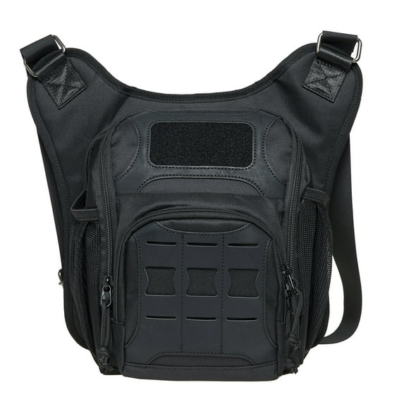 Mens Vintage Canvas Shoulder Messenger Bag Chest Leather Patchwork Messenger Bag（03-3BLACK）