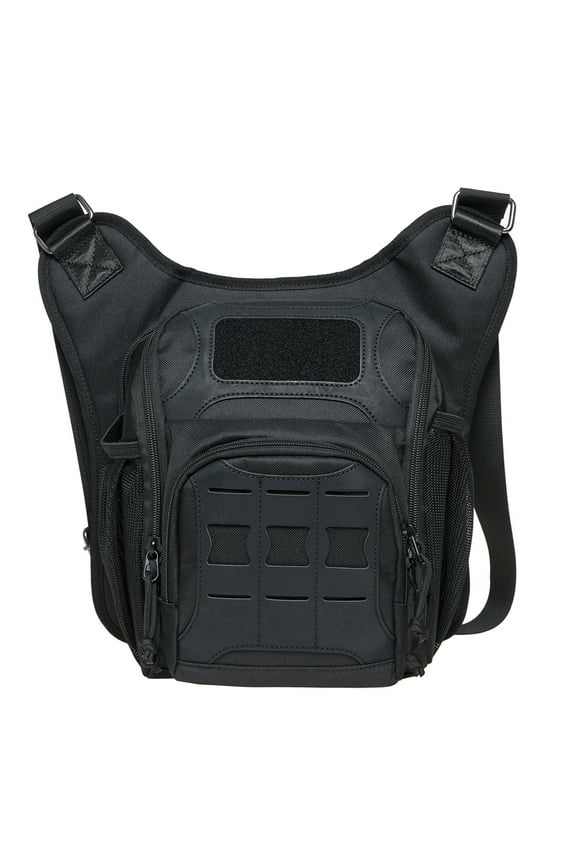 Mens Vintage Canvas Shoulder Messenger Bag Chest Leather Patchwork Messenger Bag（03-3BLACK）