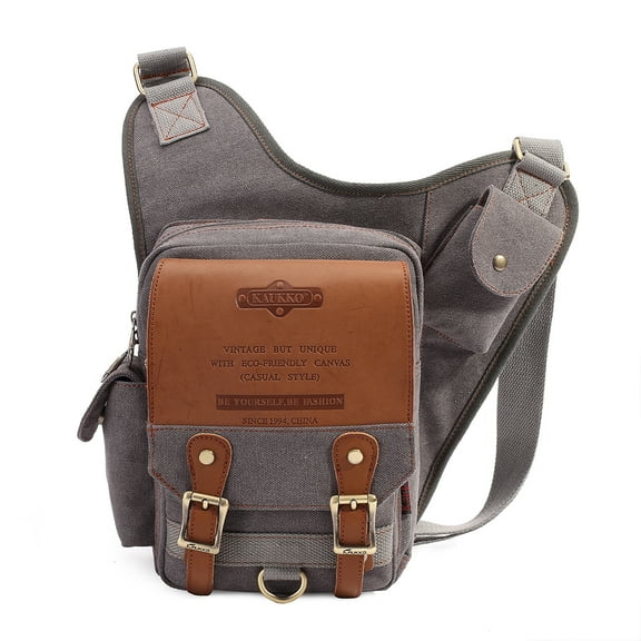 Mens Vintage Canvas Shoulder Messenger Bag Chest Leather Patchwork Messenger Bag(255GREY)