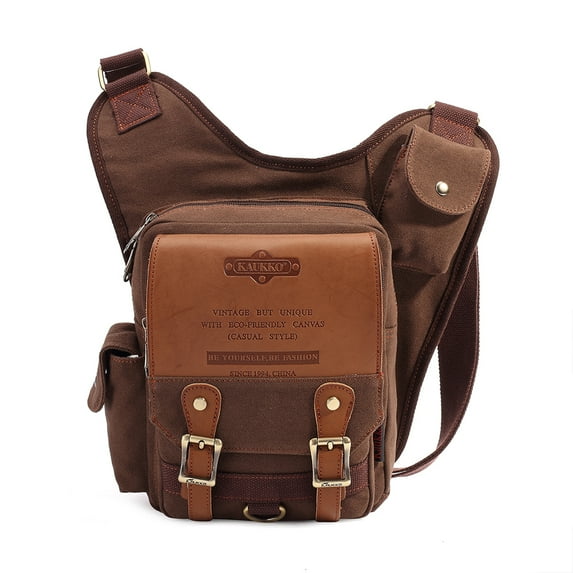 Mens Vintage Canvas Shoulder Messenger Bag Chest Leather Patchwork Messenger Bag(COFFEE)