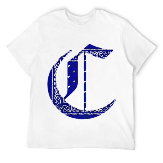 Mens Vintage Capital letter C blue rag bandana hip hop (BACKSIDE) T-Shirt White M