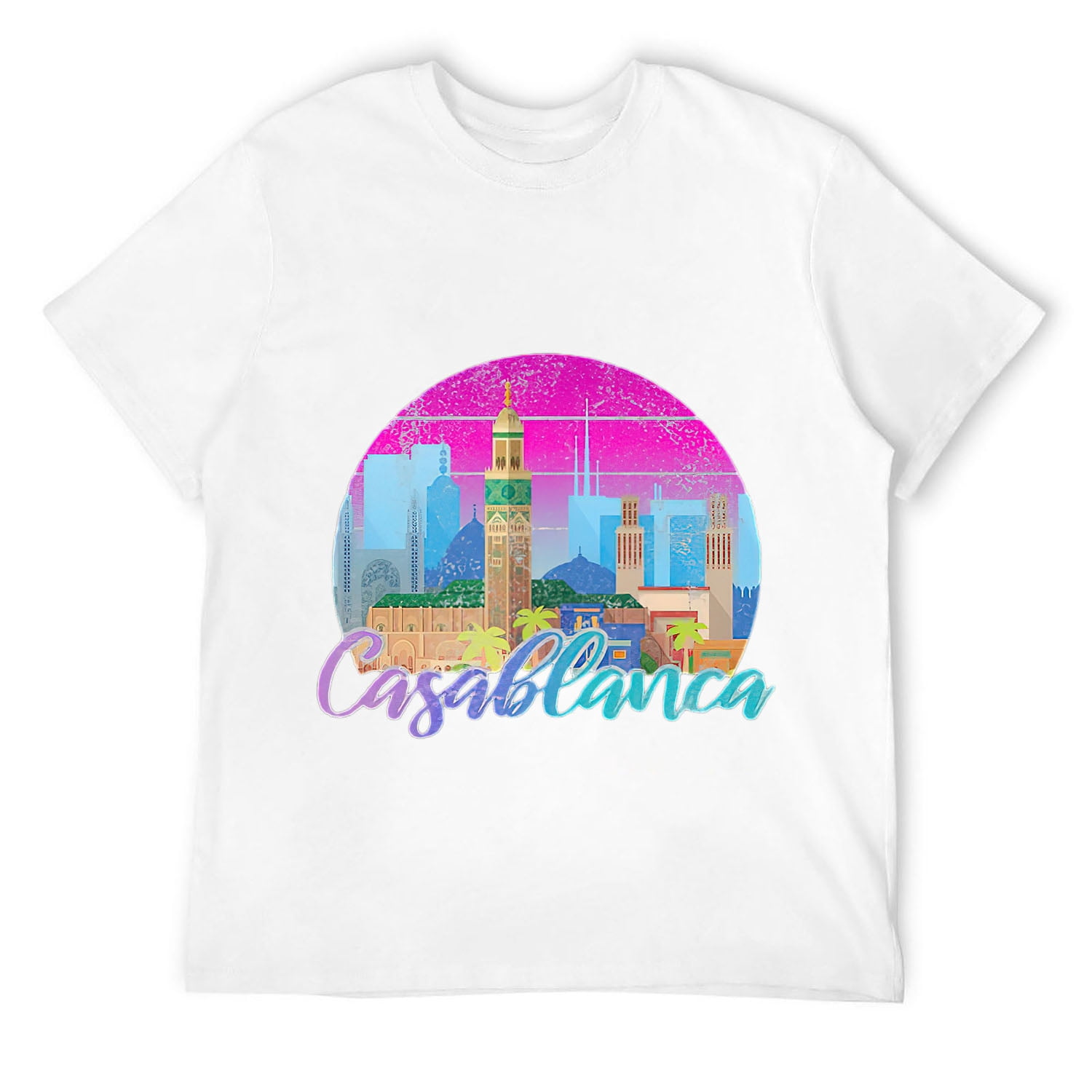 T-Shirt Vintage Coucher De Soleil Casablanca Maroc - Design Rétro Voyage - Cadeau Pour Marocain Ou Voyageur - 3