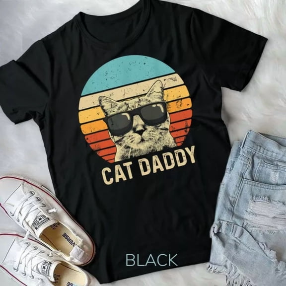 Mens Vintage Cat Daddy Shirt Cat Lover Gift Cat Dad Fathers Unisex T-Shirt