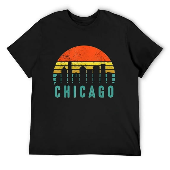 Mens Vintage Chicago Skyline Windy City Vacation Souvenir Gift T-Shirt Black 3X-Large