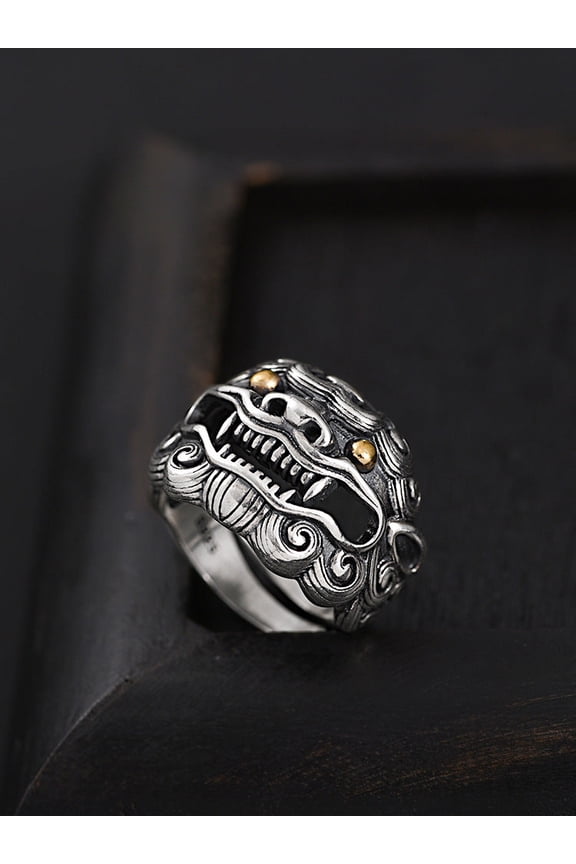 Mens Vintage Copper Ring Adjustable Lion Design Electroplated Geometric Fashion Accessory Durable Jewelry Gear