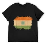 Mens Vintage Distressed Design Indian Flag India T-Shirt Black