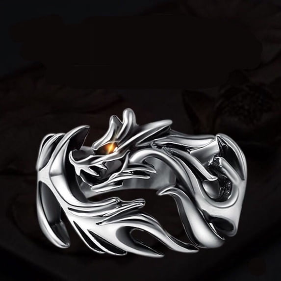 Mens Vintage Dragon Ring Silver Plated Zodiac Jewelry Retro Style Gift for Anniversary Ideal Keepsake Accessory