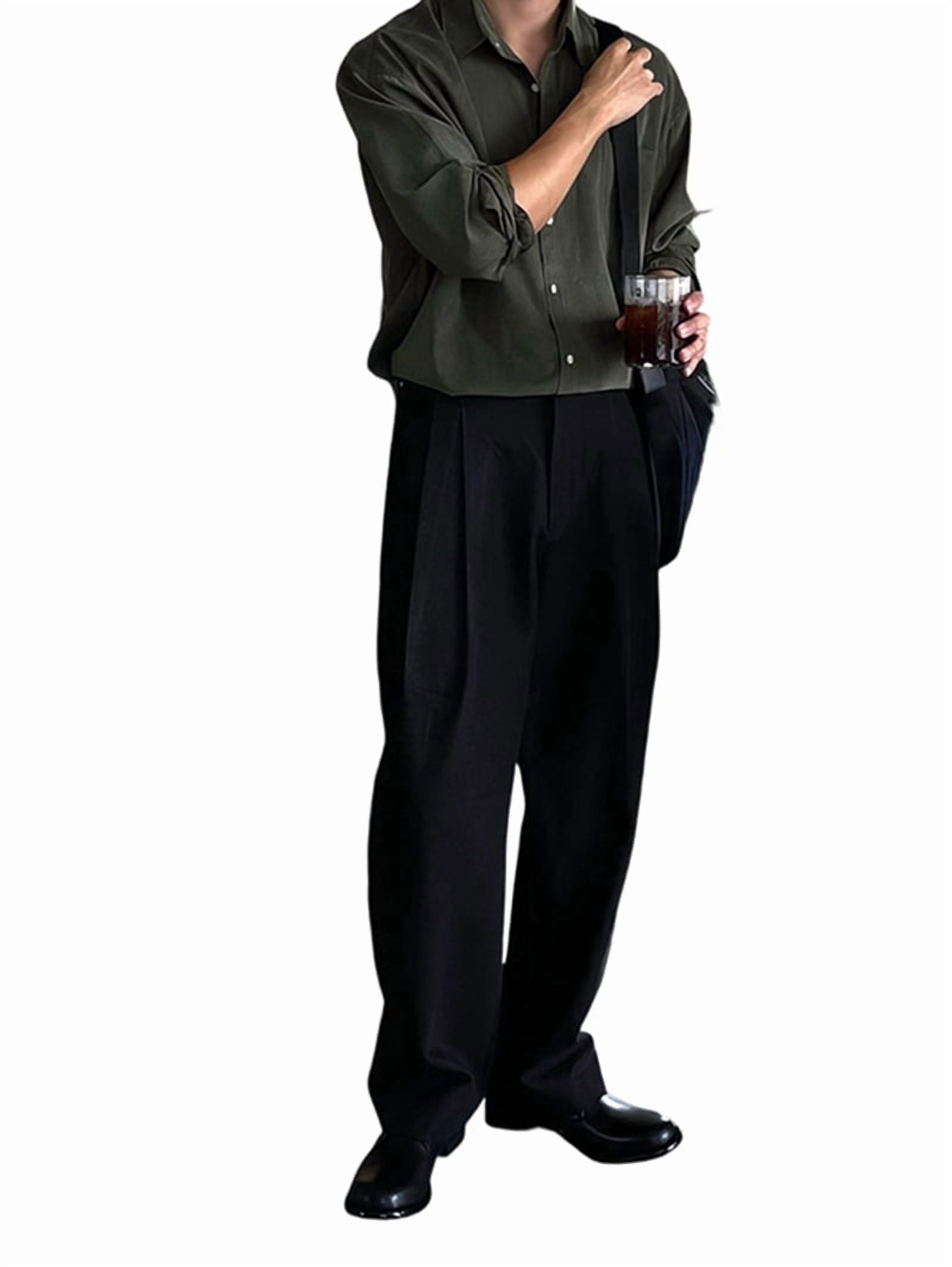 Mens Vintage Dress Pants Old Money Style Pleated Baggy Wide Leg Slacks ...