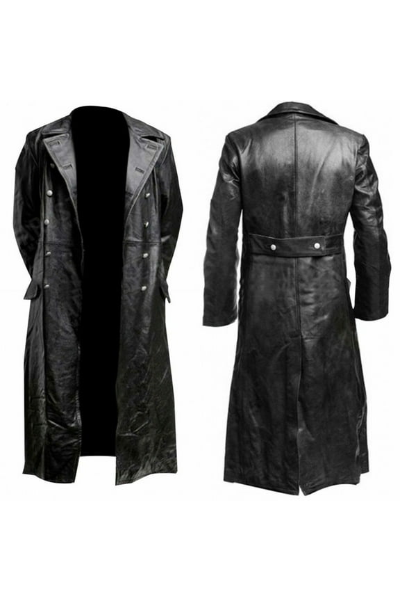 Mens Retro Leather Vintage Long Coat Trench Steampunk Gothic Jacket Overcoat for Men Full Length Leather Duster Coat Plus Size