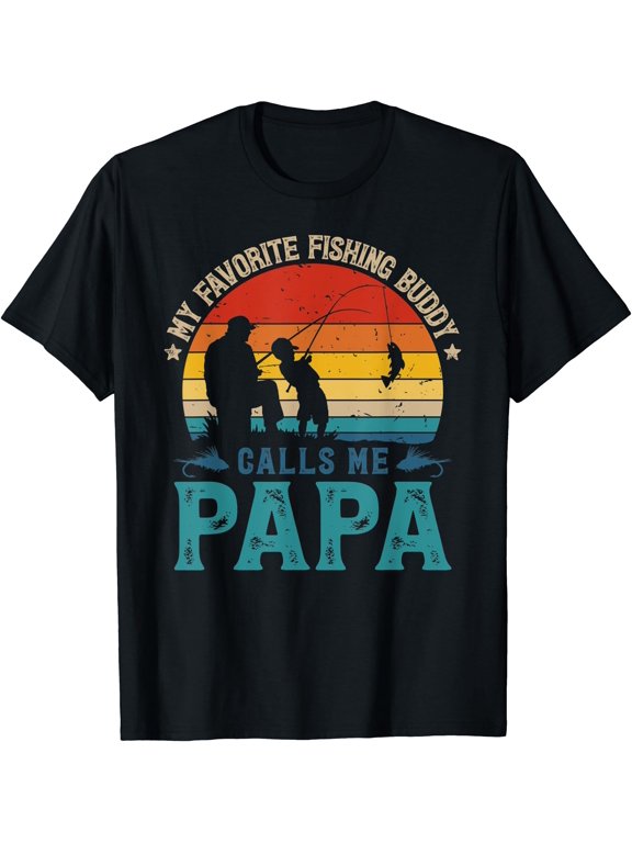 Mens Vintage Favorite Fishing Buddy Calls Me Papa Fish Man Sunset T-Shirt BLACK Unisex S-5XL Hot Trending Shirt, Vintage Birthday Gift