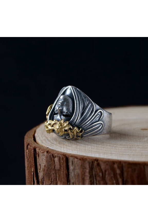 Mens Vintage Goddess Style Alloy Ring, Electroplated Two-Tone Finish, Unique Design, Sizes 7-14