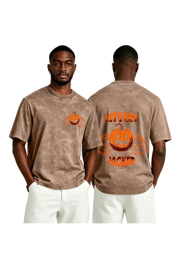 Mens Vintage Halloween Shirts Funny Bat Graphic Distressed Washed Short Sleeve Crew Neck Shirts Stylish Comfort Relaxed Fit Top Khaki 2XL