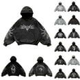 thumbnail image 1 of Mens Vintage Hoodies Y2K Graphic Pullover Long Sleeve Hooded Sweatshirt Streetwear Loose Black L, 1 of 3