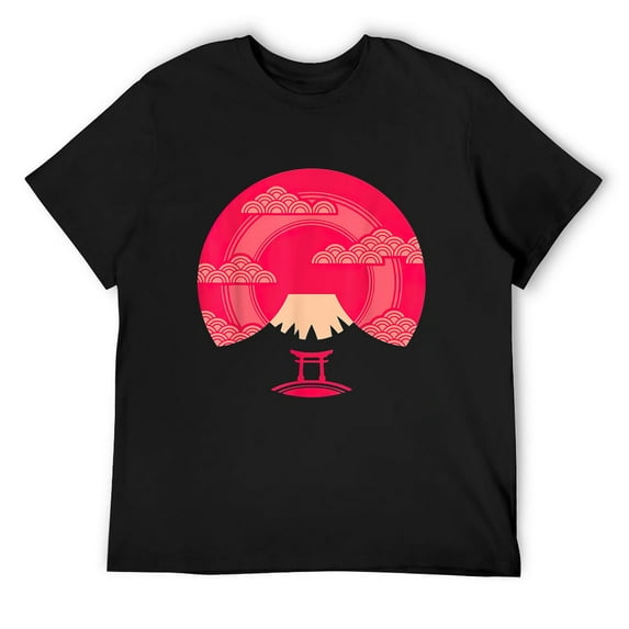 Mens Vintage Japanese Mt. Fuji Sunset Novelty T-Shirt Black Medium