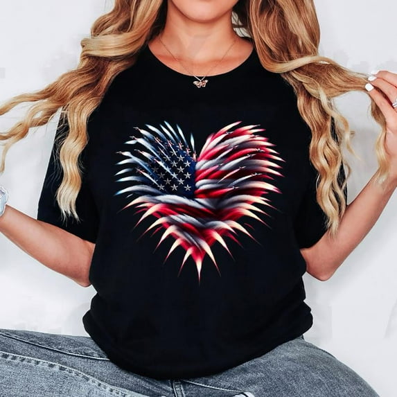 Mens Vintage Jet & Flag Graphic Tees Patriotic Heart Design Fashion Pattern Tops Cotton July 4th Print Shirt,S-5XL
