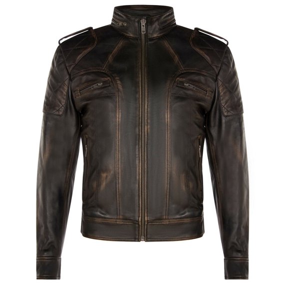 Mens Vintage Leather Biker Jacket-Sale in Black