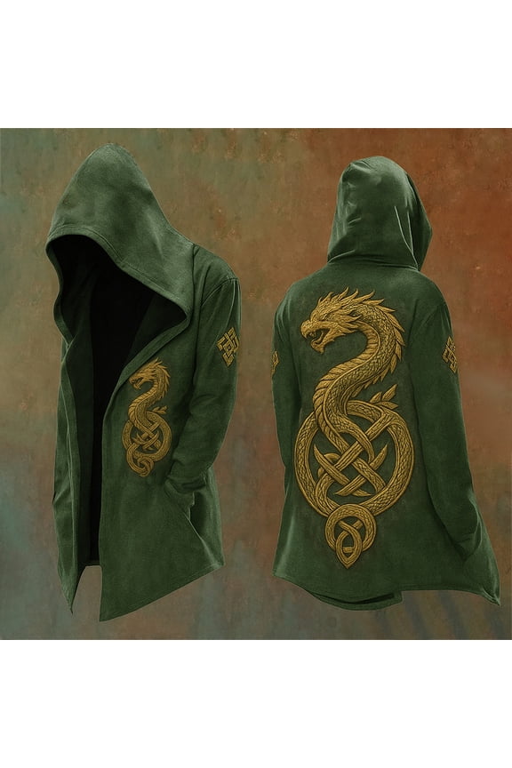 Mens Vintage Hooded Jackets Norse Mythology Long Sleeve Motorcycle Jacket Casual Relaxed Fit Cardigan Coat Green S