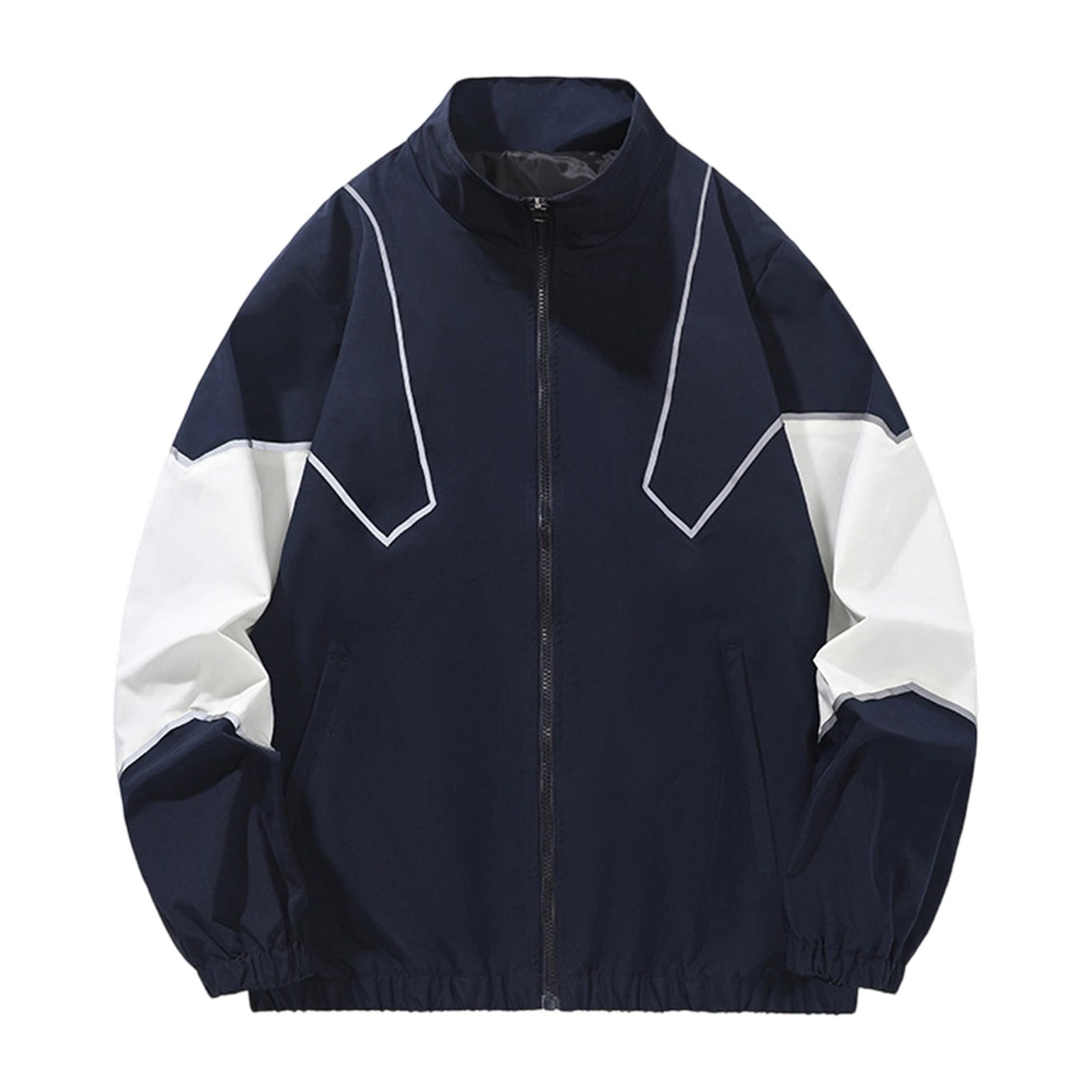 Mens Vintage Patchwork Jacket Full Zip Racing College Streetwear