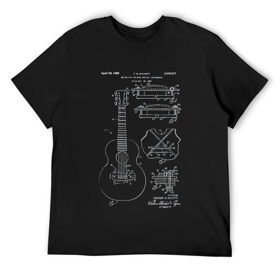 Mens Vintage Patent Print 1969 Guitar Bridge Guitarist Gift T-Shirt Black