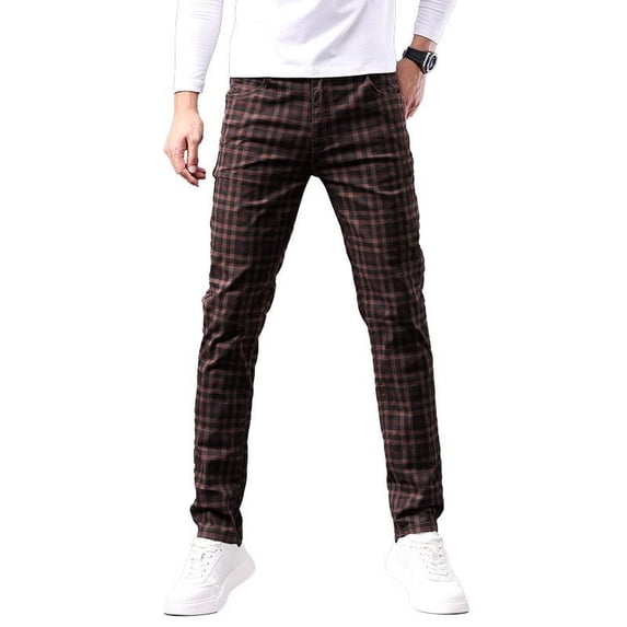 Mens Vintage Plaid Dress Pants Chino Pants Versatile Casual to Formal Wear