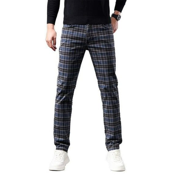 Mens Vintage Plaid Dress Pants Chino Pants Versatile Casual to Formal Wear