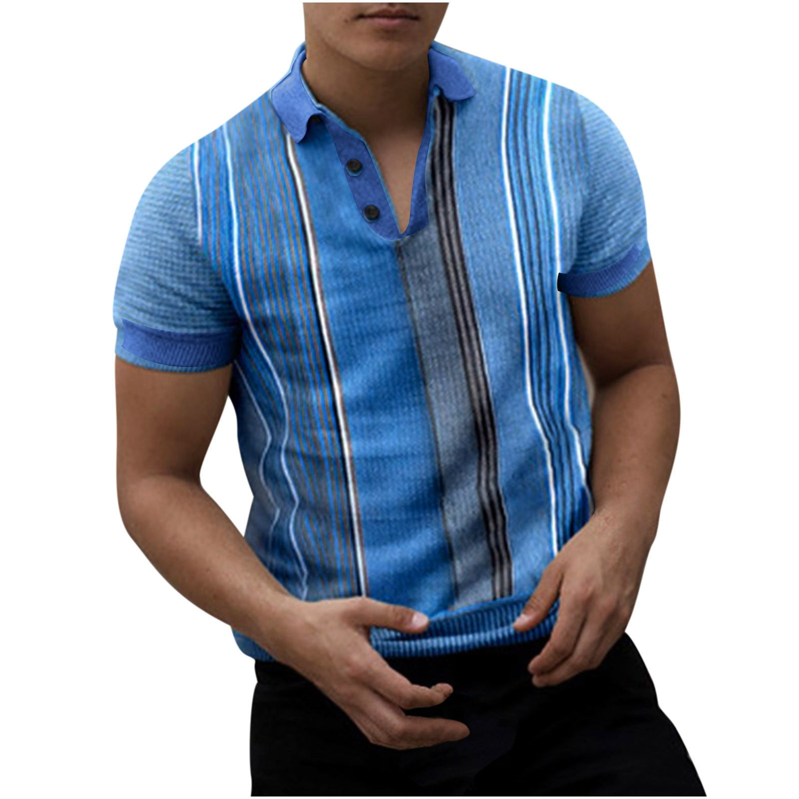 Mens Vintage Polos Shirts Retro Striped Short Sleeve Golf Tshirt