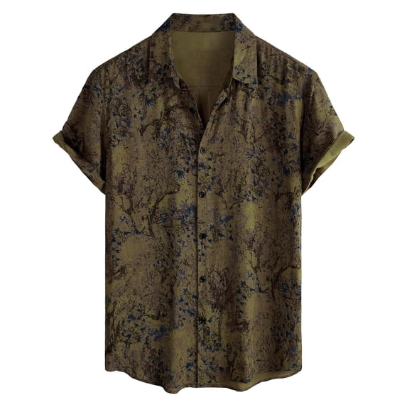 Mens Vintage Printed Shirt Short Sleeve Button Down Tops Casual Floral Summer Beach Shirt 2XL