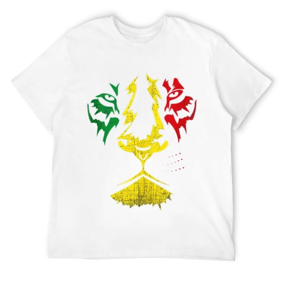 Mens Vintage Rastafari Lion face Design Gift for Reggae Music fan T Shirt White L