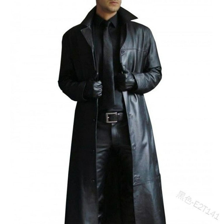 ジャケット・アウター vintage leather jacket long coat Mens Retro Leather Vintage Long Coat Trench Steampunk Gothic
