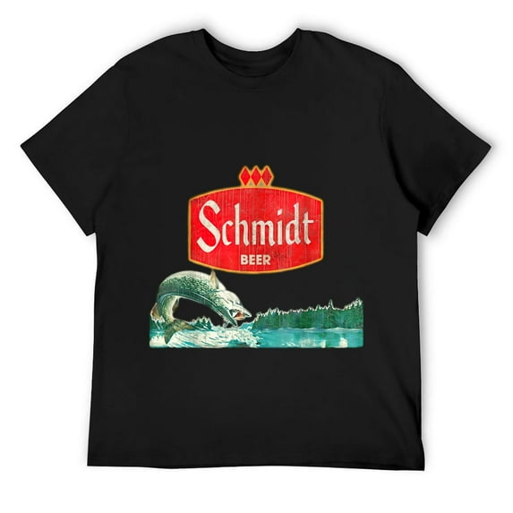 Mens Vintage Schmidt Beer Retro Defunct Fishing Nature Scene T-Shirt Black L
